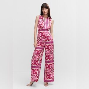 ‼️NEW Mango Metal Detail Pink Printed Jumpsuit